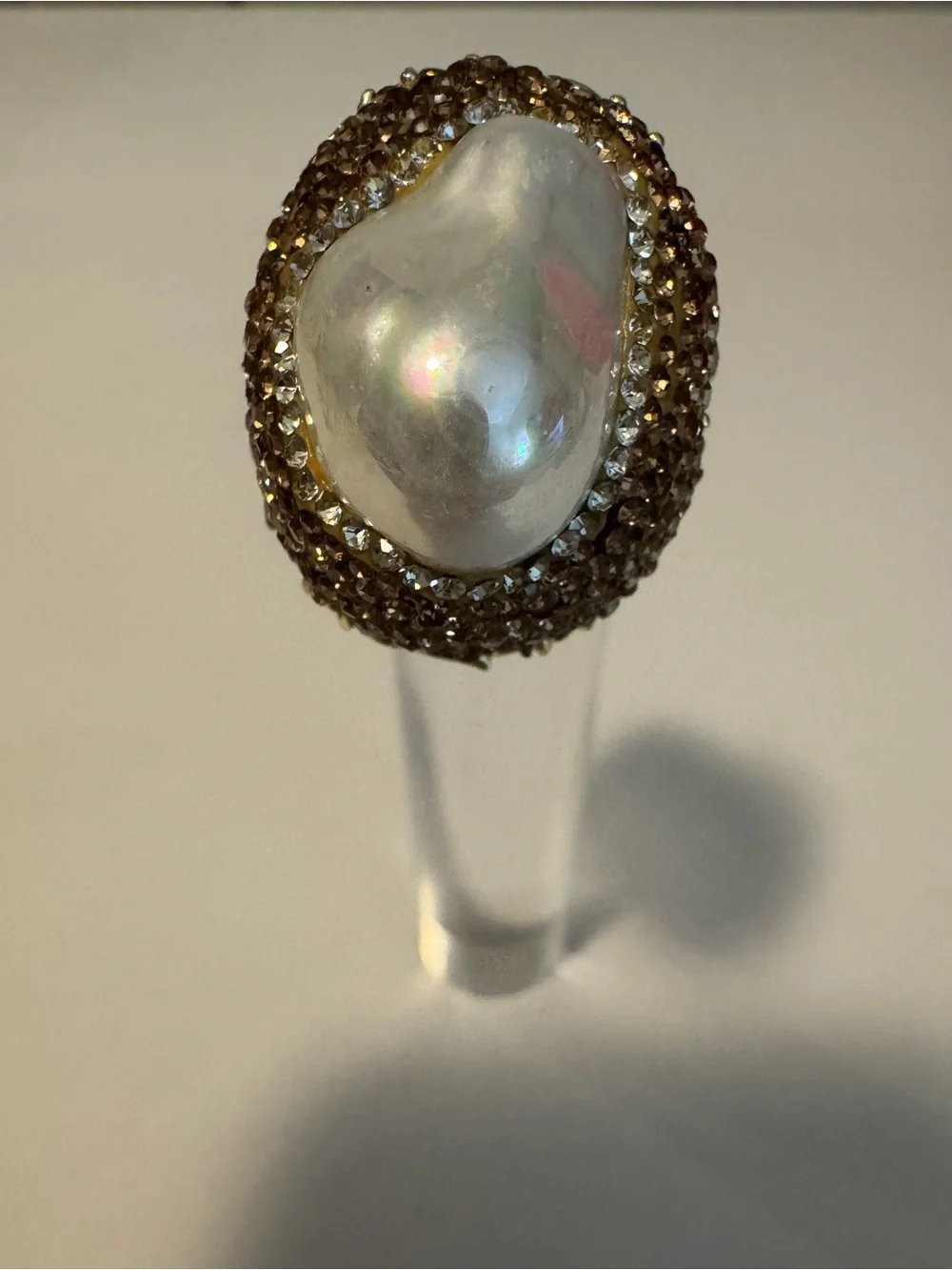 Baroque Pearl Statement Ring with Brown Crystal Pavé